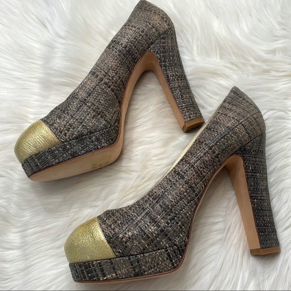 ⚜️New CHANEL Beautiful Tweed Cap Toe Platform Shoes Pumps 39.5 Authenticated - Picture 2 of 16